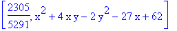 [2305/5291, x^2+4*x*y-2*y^2-27*x+62]